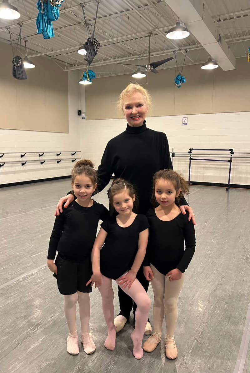 Virginia Britton with pre-ballet students in creative movement class